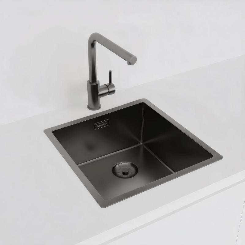Pure.Sink Prestige pomivalno korito 40x40 cm PVD Gun Metal 10 mm radijus za vgradnjo, ravno vgradnjo in nadgradnjo PPG4040-61
