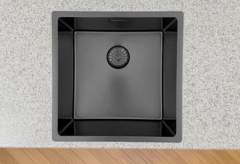 Pure.Sink Prestige pomivalno korito 40x40 cm PVD Gun Metal 10 mm radijus za vgradnjo, ravno vgradnjo in nadgradnjo PPG4040-61