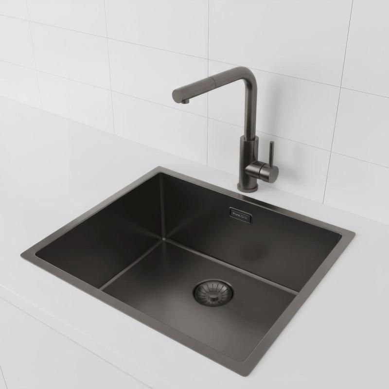 Pure.Sink Prestige pomivalno korito 50x40 cm PVD Gun Metal 10mm radijus za vgradnjo pod pult, v ravnini s pultom in na pult PPG5040-61