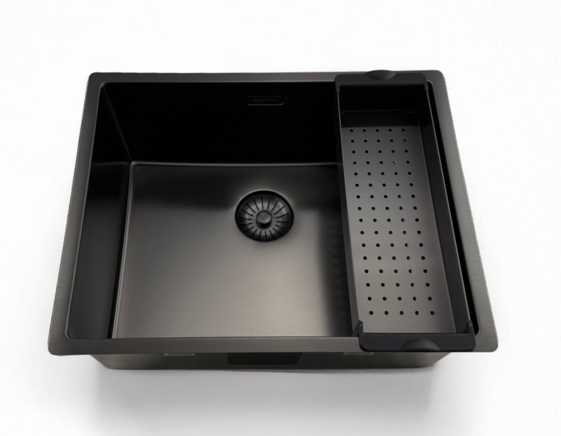 Pure.Sink Prestige pomivalno korito 50x40 cm PVD Gun Metal 10mm radijus za vgradnjo pod pult, v ravnini s pultom in na pult PPG5040-61