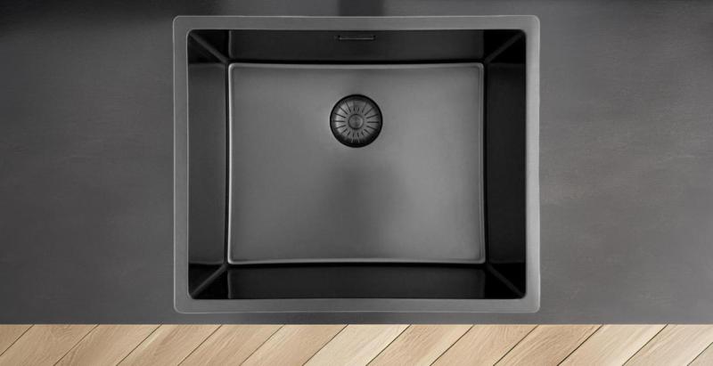 Pure.Sink Prestige pomivalno korito 50x40 cm PVD Gun Metal 10mm radijus za vgradnjo pod pult, v ravnini s pultom in na pult PPG5040-61