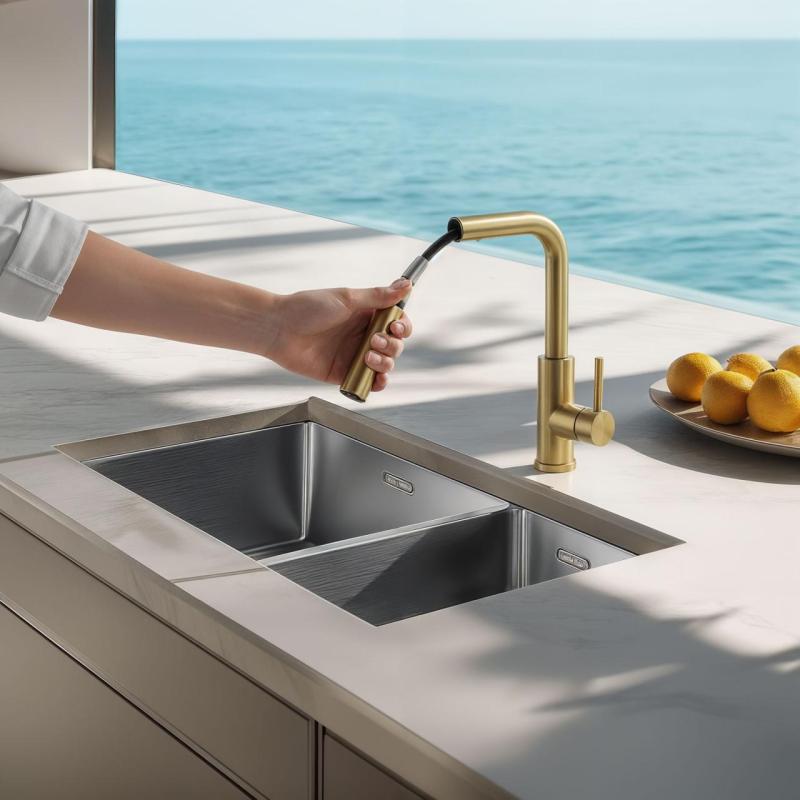 Pure.Sink Elite Steel Spark-S kuhinjska armatura PVD Brušeno zlato z izvlečno cevjo PS8041-60