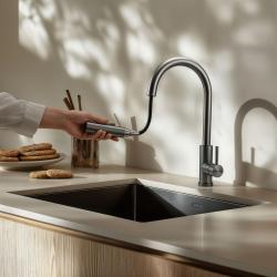 Pure.Sink Elite Steel Stream-S kuhinjska armatura PVD pištolsko jeklo z izvlečno cevjo PS8045-61