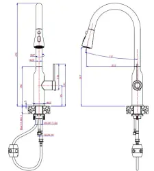 Quadri Stamford Kuhinjska Mešalna Baterija Črna z PVD Zlato Obdelavo z Izvlečno Cevjo in Razpršilnim Načinom 1208967693