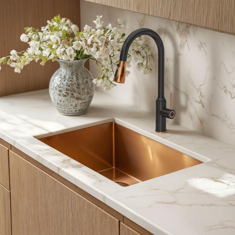 Quadri Stamford Keukenmengkraan Zwart met PVD Koperen Afwerking met Uitneembare Uitloop en Sproeistand 1208967695