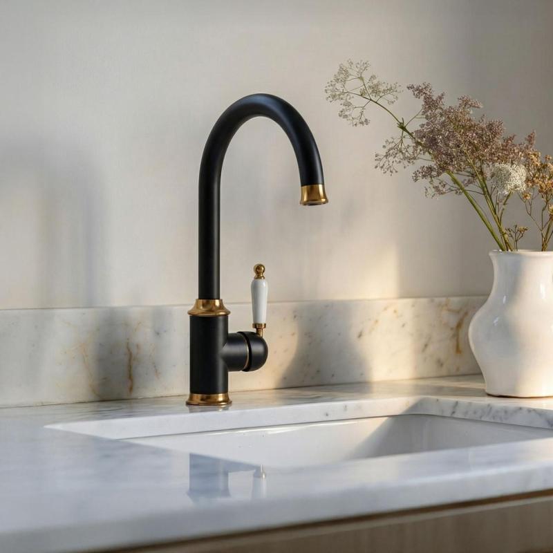 Quadri Worksop Klasična Nostalgijska Črna Kuhinjska Pipa s PVD Bakreno Površino in Keramičnim Ročajem 1208967723