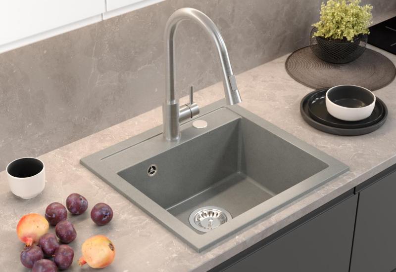 Quadri London Granit Siva Pomivalno korito 50x47cm z odprtino za pipo Nadgradnja - 1208967727