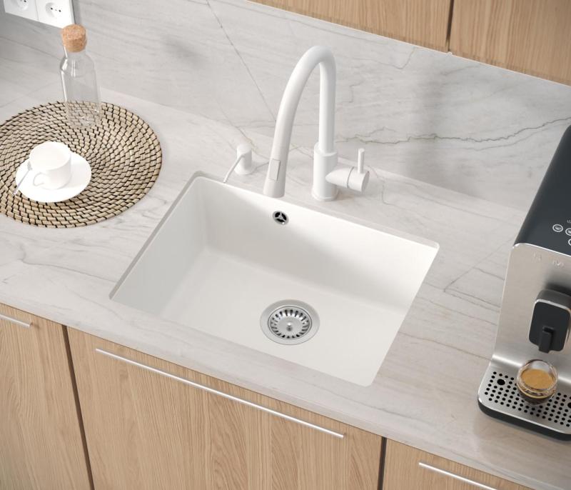 Quadri Elston Bela Granit Podvgradni Pomivalno Korito 495x360 mm z Nerjavečo Jekleno Čepom 1208967774
