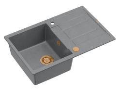 Quadri Sheffield Siva Granitna Vgradna Pomivalno Korito 78x50cm z Odtoknim Delom in Bakrenim Čepom - 1208967791