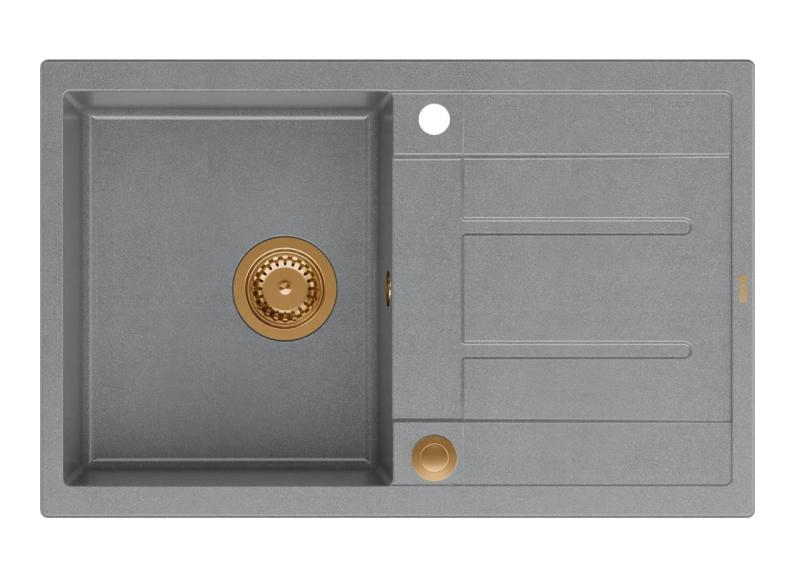 Quadri Sheffield Siva Granitna Vgradna Pomivalno Korito 78x50cm z Odtoknim Delom in Bakrenim Čepom - 1208967791