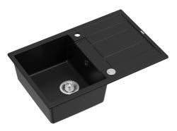 Quadri Sheffield Zwart Granieten Opbouw Spoelbak 78x50cm met Afdruipgedeelte en RVS Plug - 1208967805