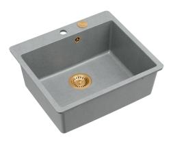 Quadri Sheffield Siva Granitna Vgradna ali Ploskovgradna Pomivalno Korito 57x50 cm z Odprtino za Pipo in Bakrenim Čepom - 1208967809