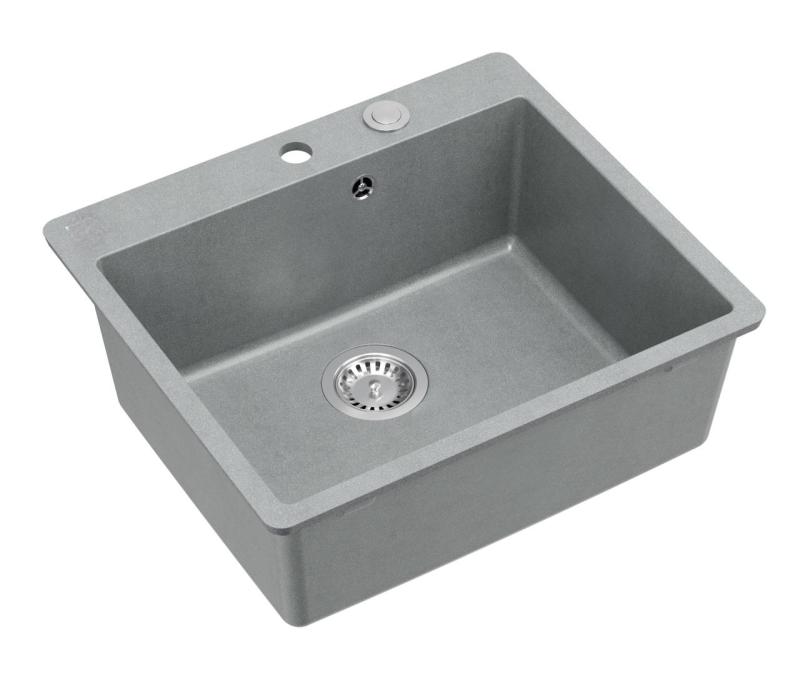 Quadri Sheffield Siva Granitna Vgradna ali Nadgradna Pomivalno Korito 57x50 cm s Polico za Pipo in Inox Čep - 1208967810