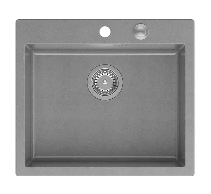 Quadri Sheffield Siva Granitna Vgradna ali Nadgradna Pomivalno Korito 57x50 cm s Polico za Pipo in Inox Čep - 1208967810