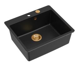 Quadri Sheffield Antracit Granitna Nadgradna ali Ploskovgradna Pomivalno Korito 57x50 cm z Odprtino za Pipo in Bakrenim Čepom - 1208967814
