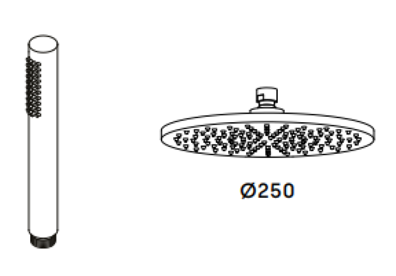Waterevolution Flow tri-pot tuš mešalna pipa z ročno in glavno tuš glavo RVS 250mm T131N25IE