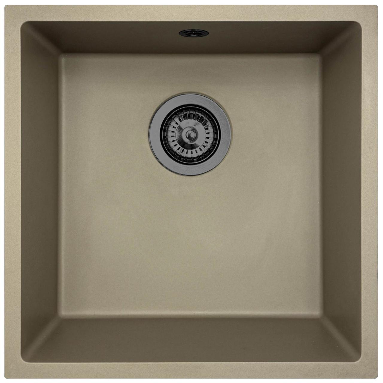 GraniteMy Universal Taupe Granitno Pomivalno Korito 40x40 cm nadpultno, podpultno in poravnano z gun metal čepom - 1208967913
