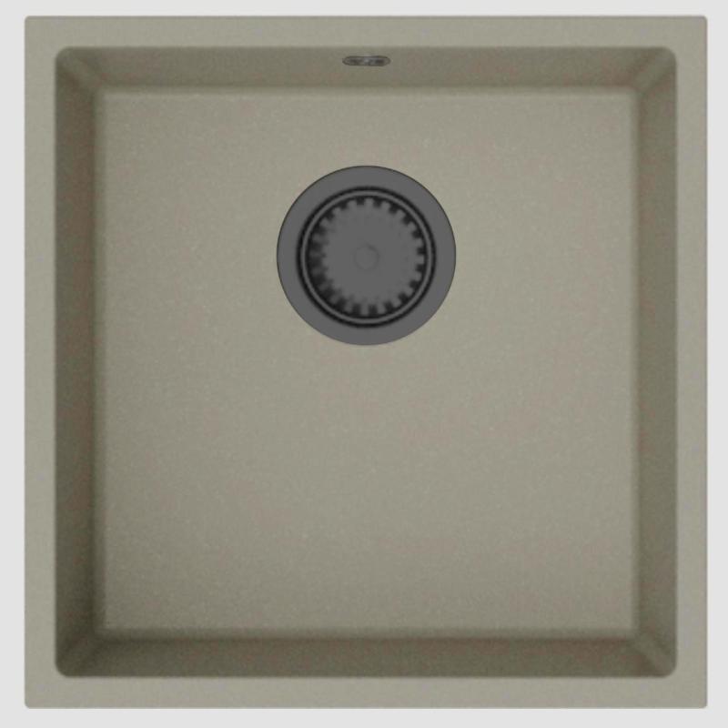 GraniteMy Universal Beige Peščeni Granitni Pomivalnik 40x40 cm za nadgradno, podgradno in vgradno montažo z gun metal čepom - 1208967919