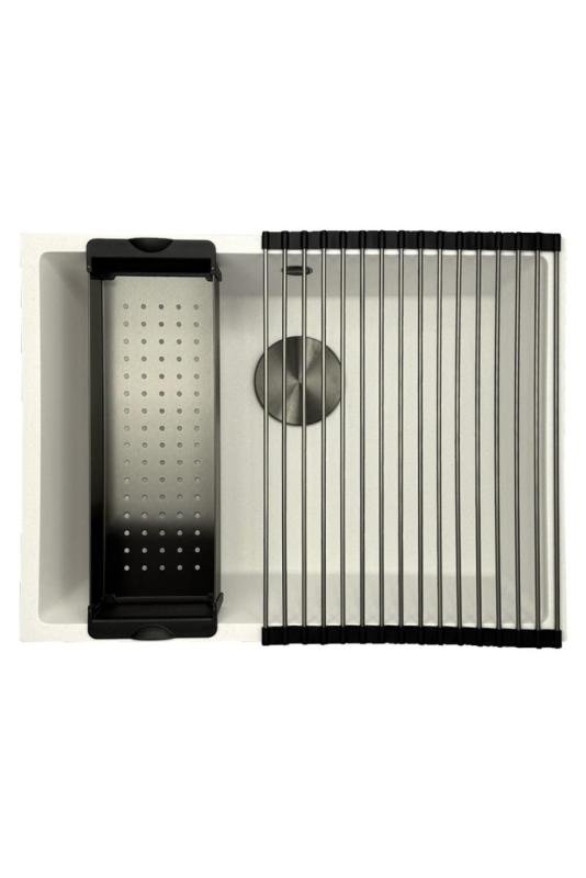 GraniteMy Universal Granitni Belo Umivalnik 55x40 cm za montažo na vrhu, podno in v ravnini z gun metal čepom- 1208967933