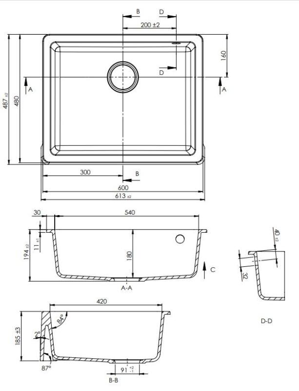 GraniteMy Tradition Podeželsko Pomivalno Korito Granitno Pomivalno Korito 60x48 cm Črna Podvgradnja in Ravna Gradnja z Črnim Čepom 1208967936