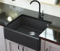 GraniteMy Tradition Podeželsko Pomivalno Korito Granitno Pomivalno Korito 60x48 cm Belo Podvgradno in Ploskovno z Zlato Čepko 1208967943