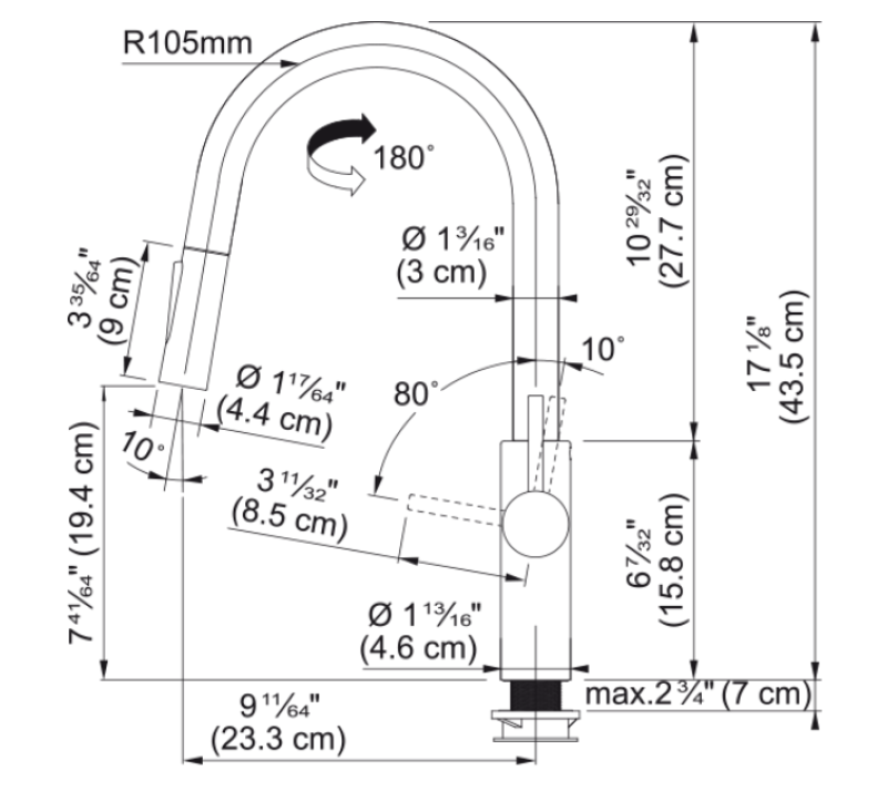 Franke Pescara J Enoročna Mešalna Armatura Črna z Izvlečno Izlivno Cevjo in Razpršilno Funkcijo 115.0575.968