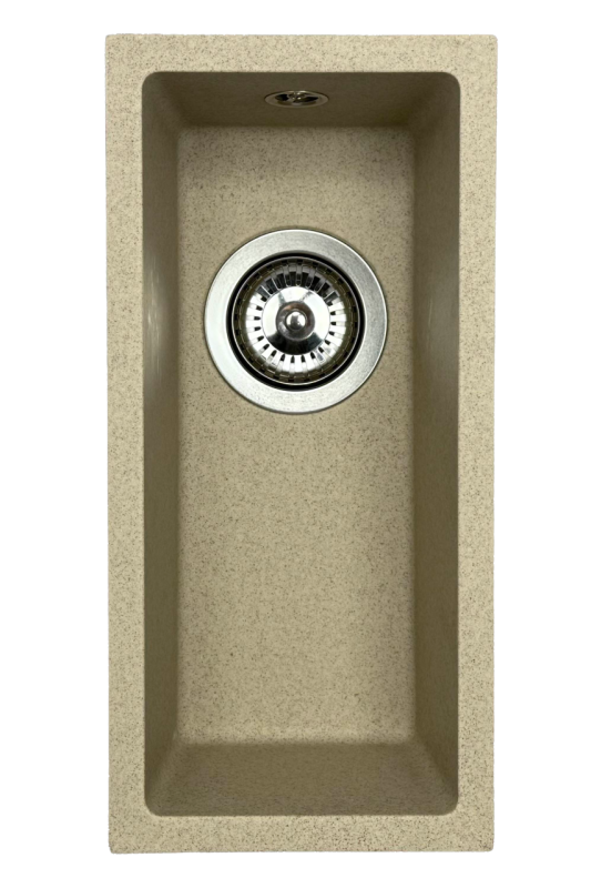 GraniteMy Universal granitna bež peščena majhna pomivalna korito 17x40 cm za nadgradnjo, vgradnjo pod pult in poravnavo z delovno površino z inox čepom 1208968002.