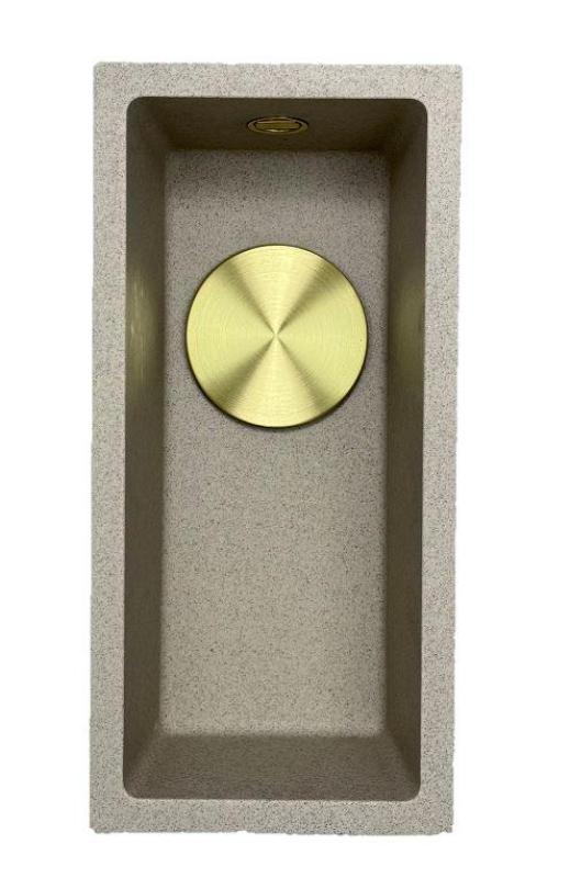 GraniteMy Universal granitna bež peščena majhna pomivalna korita 17x40 cm nadgradna, podgradna in ravna vgradnja z zlatim čepom 1208968003.