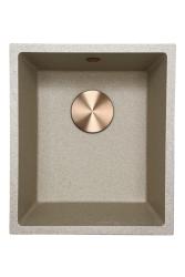 GraniteMy Universele granieten beige zand gootsteen 34x40 cm opbouw onderbouw en vlak inbouw met koperen plug 1208968009
