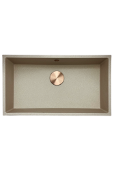 GranitMy Universele granieten beige zand spoelbak 74x40 cm opbouw, onderbouw en vlakinbouw met koperen plug 1208968019