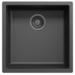 Črno pomivalno korito 40x40cm za vgradnjo, nadgradnjo in ravno vgradnjo z vtičem iz kovine gun metal 1208968035