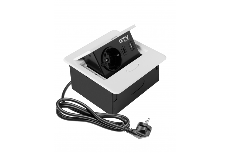 AVARO Vgradna pohištvena vtičnica, 1x Schuko vtičnica, USB A+C, 1.5m kabel, Bela