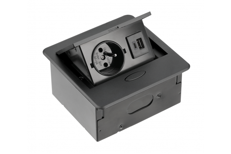 AVARO Vgradna pohištvena vtičnica, 1x francoska vtičnica, USB A+C, 1,5m kabel, črna