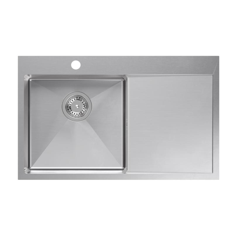 Aquadesign Clara Pomivalno Korito iz Nerjavečega Jekla z Levo Posodo 78x48cm, Nadgradna ali Vgradna Montaža z Odkapnikom, Pipo in Nerjavečim Jeklenim Čepom - 1208969497