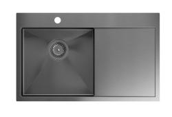 Aquadesign Clara Pomivalnik Gun metal 78x48cm Nadgradnja ali Vgradnja s Odkapnim Regalom, Mesto za Pipo in Gun metal Čep - 1208969498