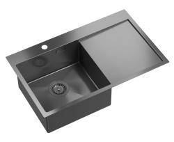 Aquadesign Clara Pomivalnik Gun metal 78x48cm Nadgradnja ali Vgradnja s Odkapnim Regalom, Mesto za Pipo in Gun metal Čep - 1208969498