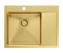 Aquadesign Clara Pomivalno korito Zlato 62x48cm Nadgradna ali Vgradna z Odkapnikom, Pipa polica in Zlati Čep - 1208969502