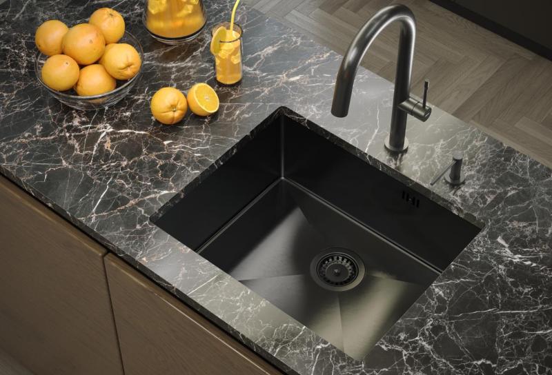 Aquadesign Zara Pomivalno korito Gun metal 54x44cm Podvgradnja, Raven vgradnja in Nadgradnja z Gun metal Čep - 1208969511