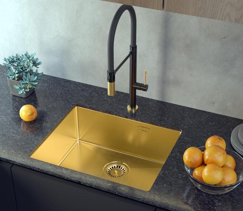 Aquadesign Zara Pomivalno Korito Zlato 54x44cm Podvgradnja, Vgradnja in Nadgradnja z Zlato Zamaškom - 1208969512