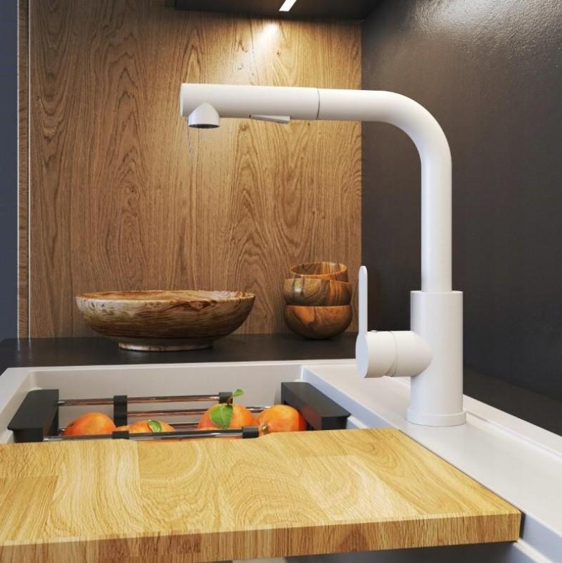 Graniteland Celeste Kuhinjska Armatura Bela z Izvlečno Cevjo in Dvostransko Ročno Prho 1208969526