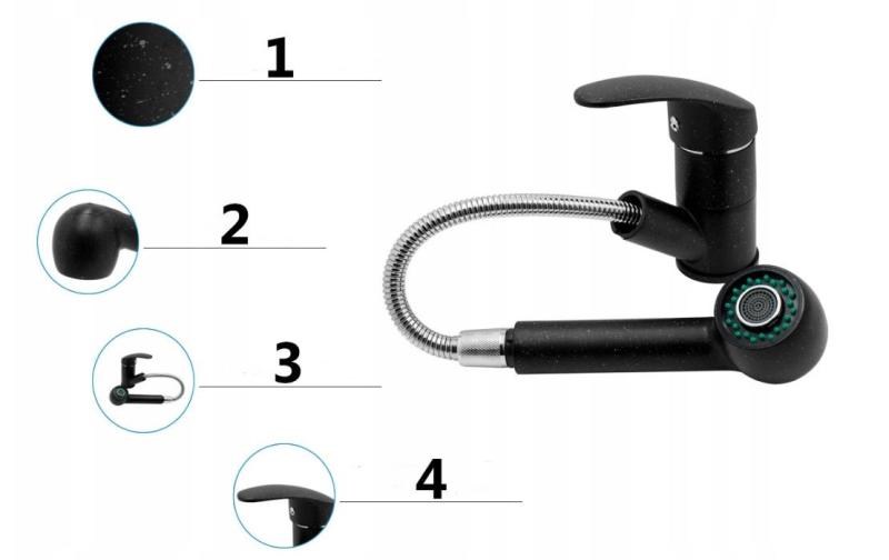 Graniteland Rhea Kuhinjska pipa Videz trdega kamna iz modrega kamna z Izvlečno Izlivno Cevjo in Ročno prho z Dvojno Funkcijo 1208969536