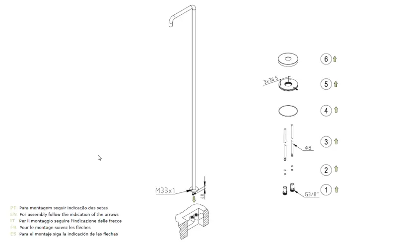 Waterevolution Flow bazensko prhožni steber za tuširanje samo hladna voda brušen baker T145CPE