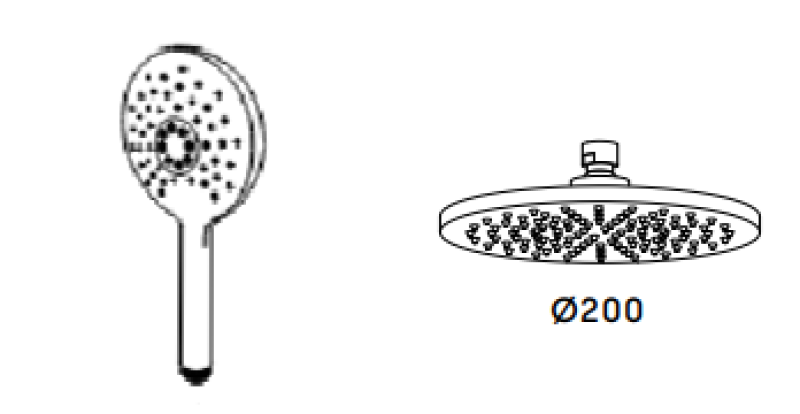 Waterevolution Flow thermostatska tro-potna pršna armatura s prho nad glavo in okroglo ročno prho v barvi gun metal T131TNRGME