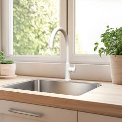 Waterevolution Flow kuhinjska pipa z okroglim vrtljivim izlivom bela T158UBR