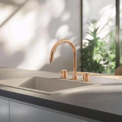 Waterevolution Flow 3-luknjasta kuhinjska armatura z vrtljivim izlivom in priključkom za filtrirano vodo, baker T152UCPE