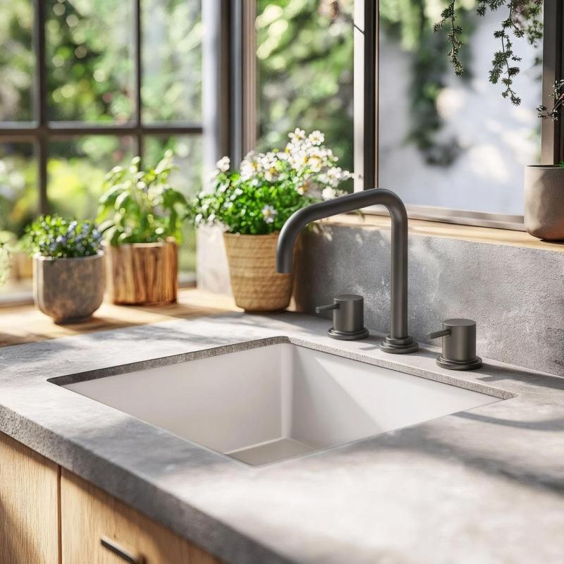 Waterevolution Flow 3-luknjasta kotna kuhinjska armatura z vrtljivim izlivom in priključkom za filtrirano vodo, pištolno kovinsko T152HGME