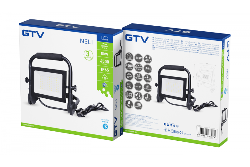NELI Prenosni Reflektor, LED, 50W, 4500lm, 6400K, AC220-240V, IP65, 1,5m kabel
