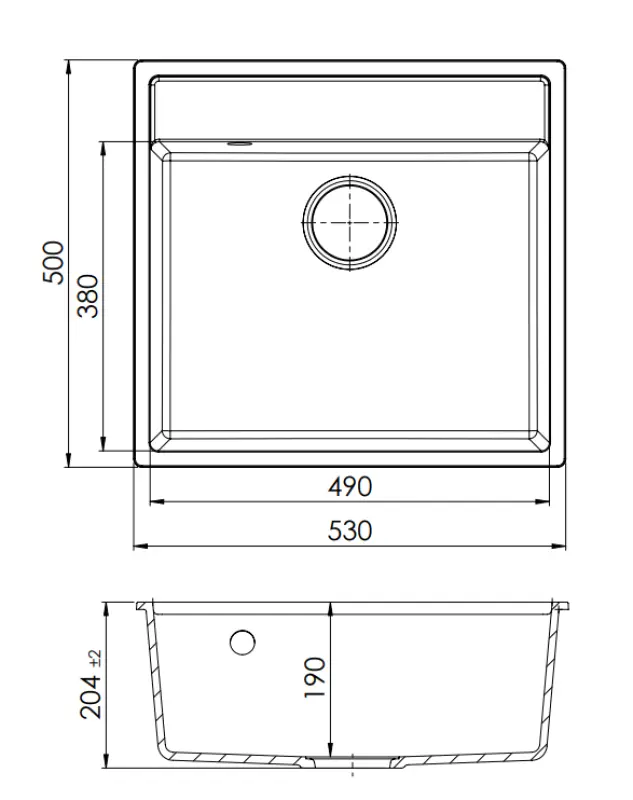 GraniteMy Bremen Granitno Pomivalno Korito 53x50 cm Črno - Nadgradnja, Podgradnja in Vgradnja z Bančnim Pipo in Gun Metal Zamaškom 1208969971