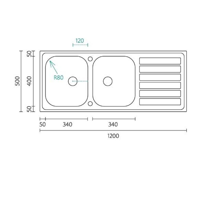 Banka Centurio 120 RVS dvojno pomivalno korito nadgradnja 120x50cm z odcejalnikom 1208970029