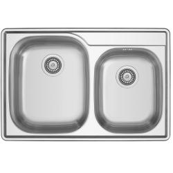 Prinses RVS dubbele spoelbak opbouw 84x56 cm met kraangat Bank 1208970066